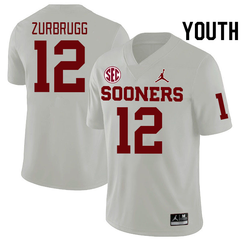 Youth #12 Brendan Zurbrugg Oklahoma Sooners 2024 SEC Conference College Football Jerseys-White